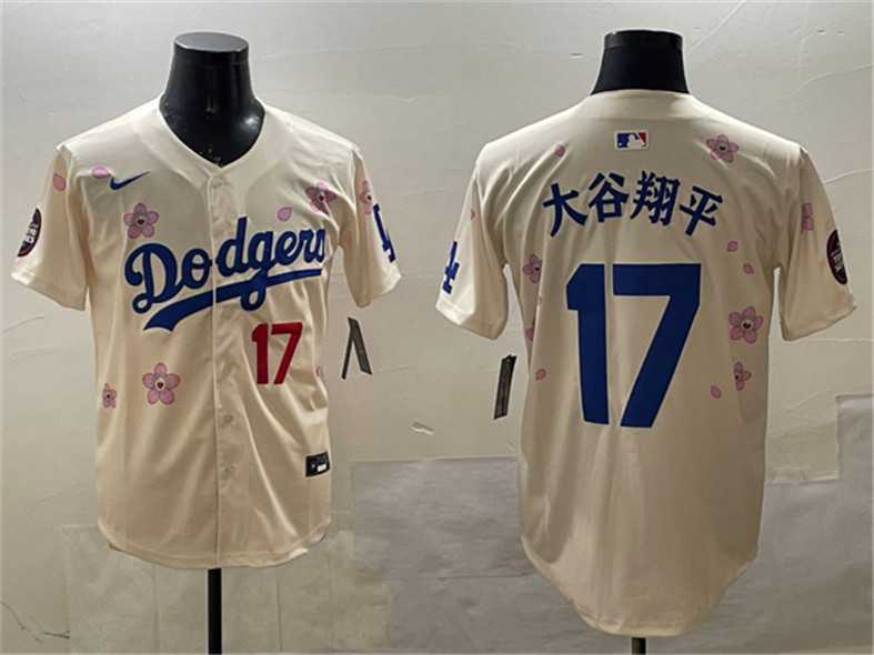 Men%27s Los Angeles Dodgers #17 Ohtani Cream 2025 Tokyo Series Limited Stitched Jersey